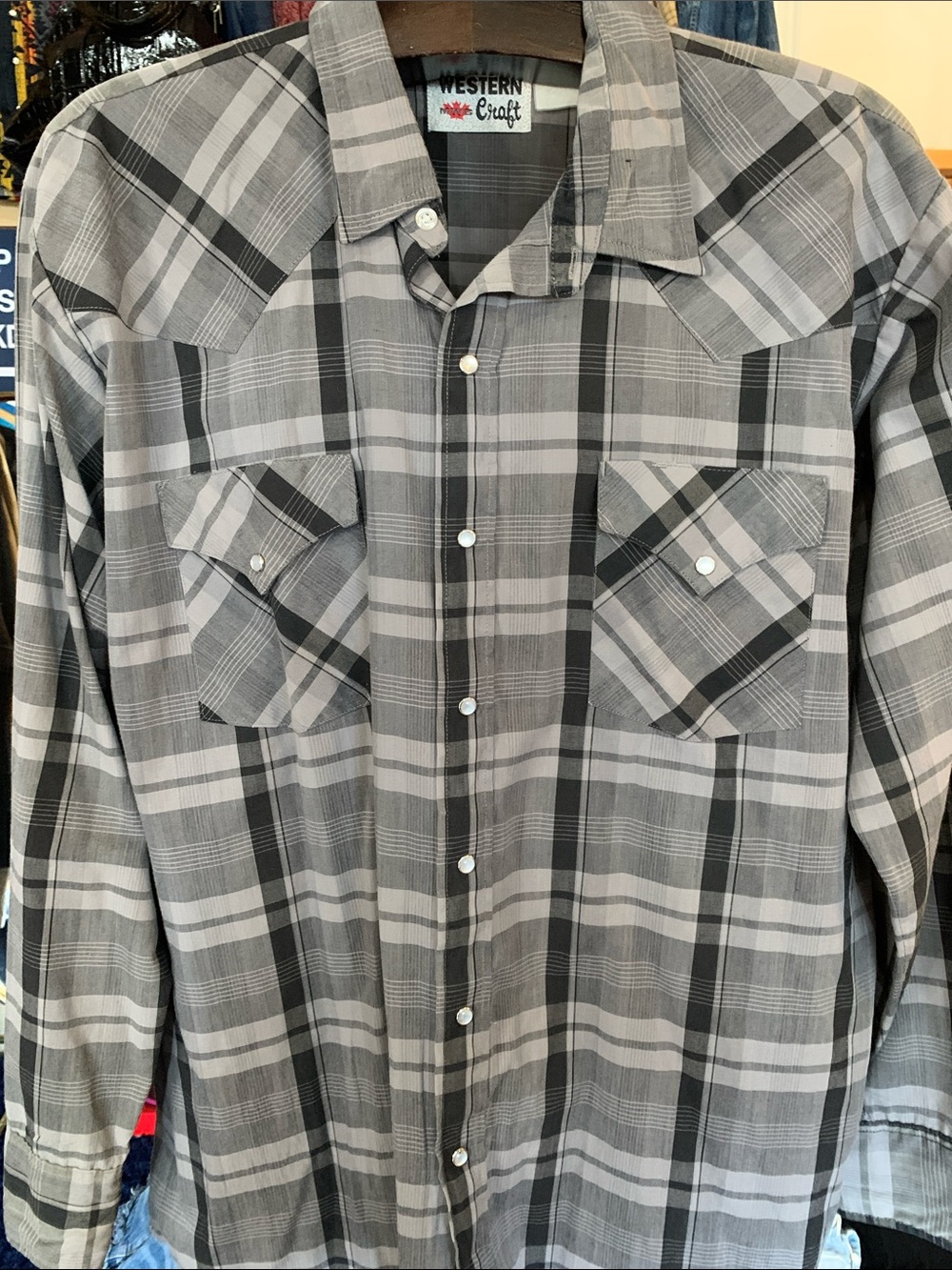Vintage Men's Gray Plaid Button-Down Western Shirt